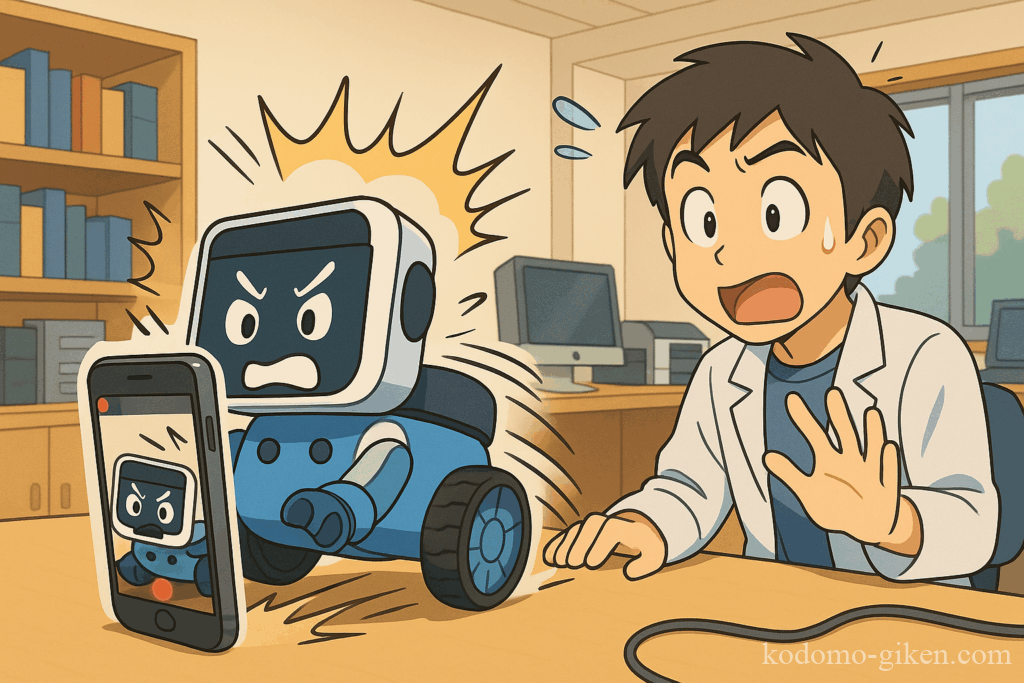 バグったロボットがiPhoneに突撃する様子