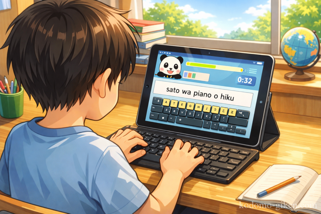 タイピングの練習をしている小学生